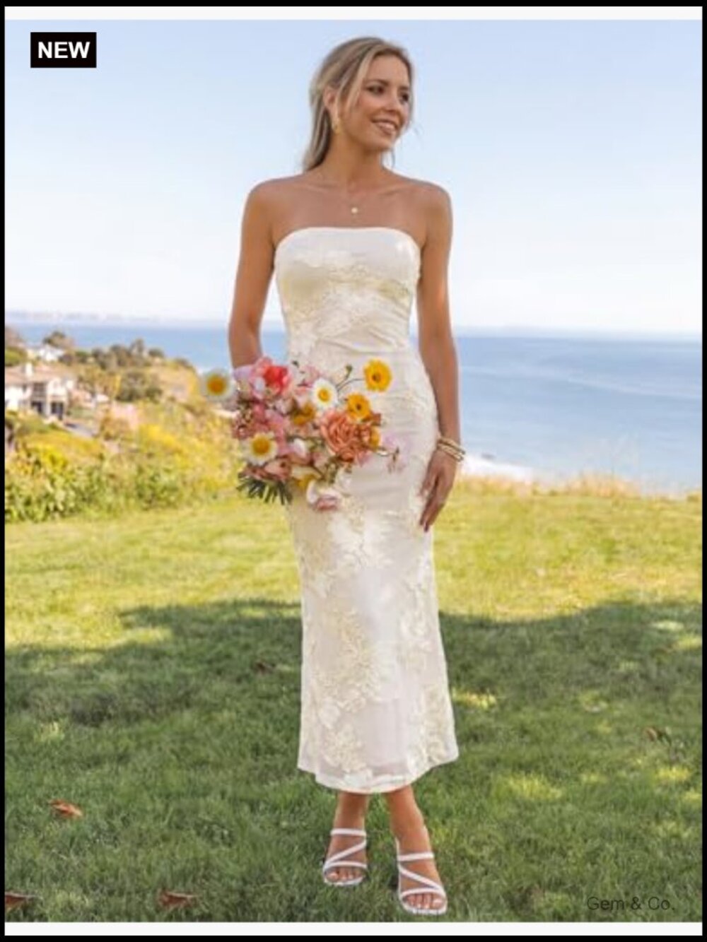 Strapless Floral Bodycon Midi Dress - Cocktail Wedding Guest Party - Picture 2 of 7